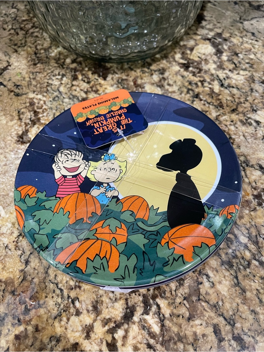 Peanuts THE GREAT PUMPKIN themed melamine set of 4 7.75” plate set - Brand new!